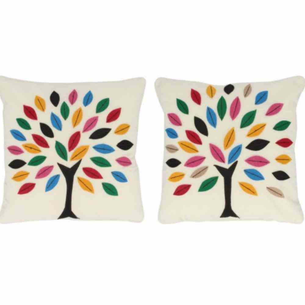 5 handcrafted applique cushion covers of size 16 x 16 inch _ White